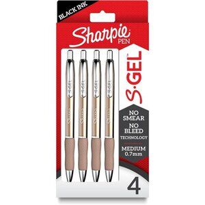 Gel Pens, Sleek Metal Barrel, Champagne, Medium Point (0.7mm),Black Ink, 4 Count